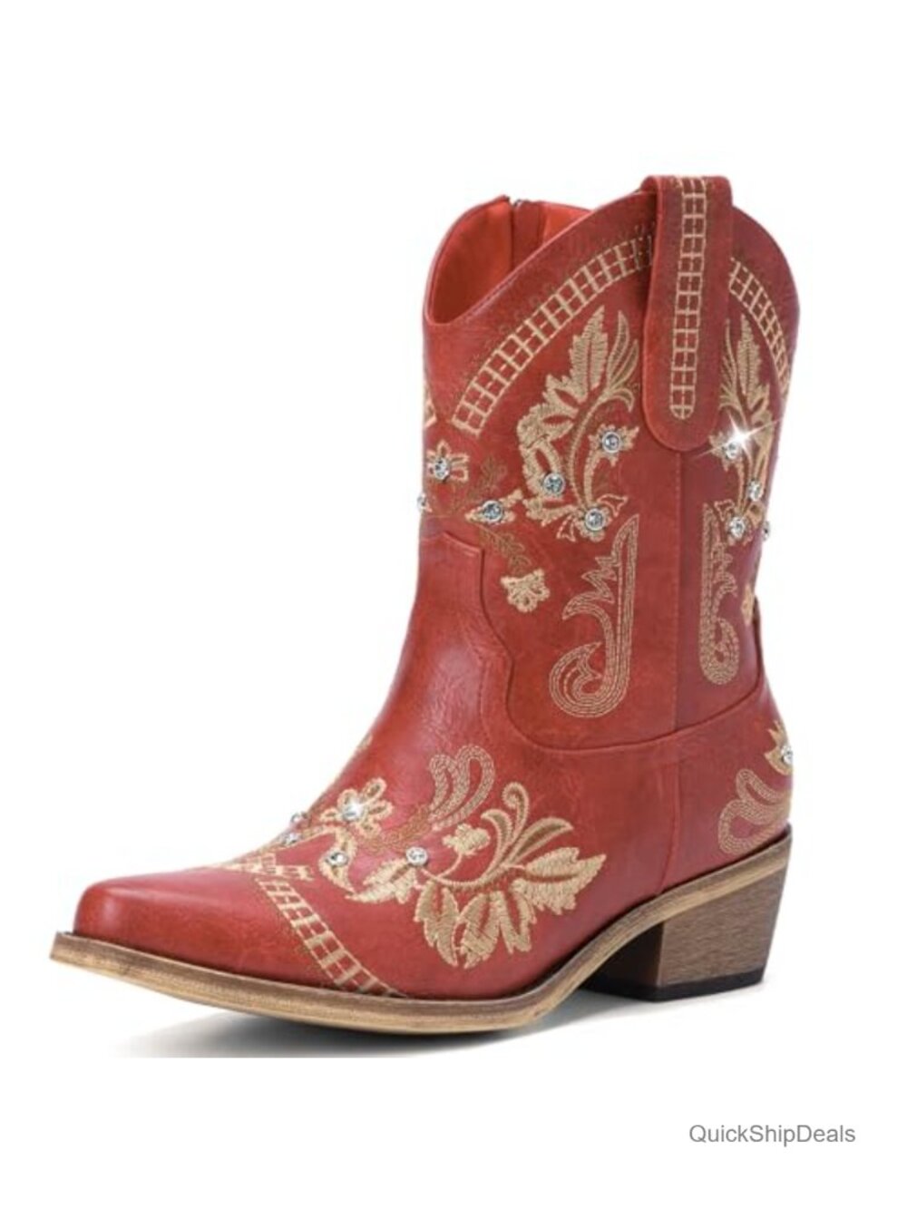 Western Embroidered Cowgirl Boots Pointed Toe Chunky Heel Ankle Booties with